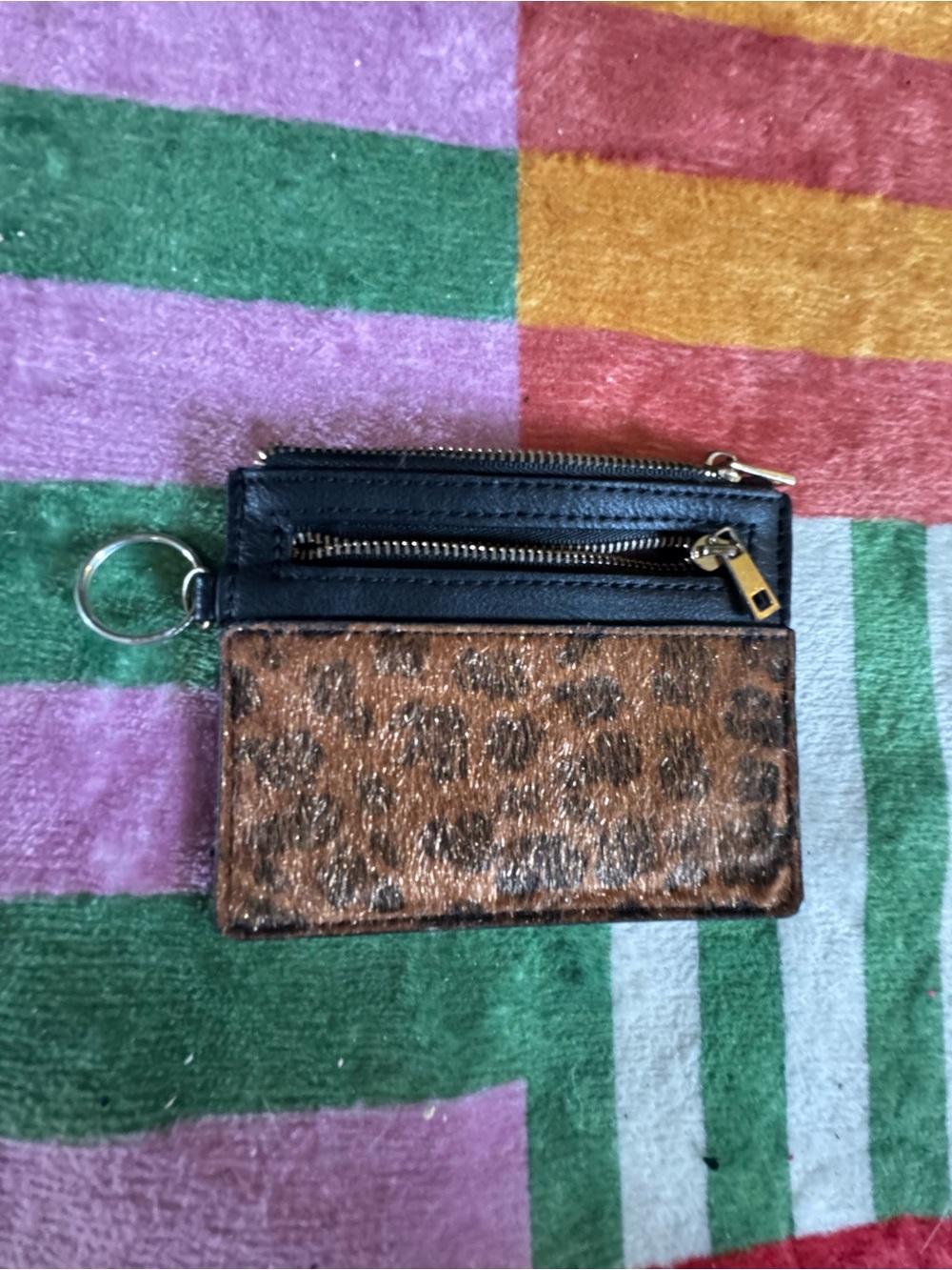 Leopard Print Card Wallet Keychain - Brown